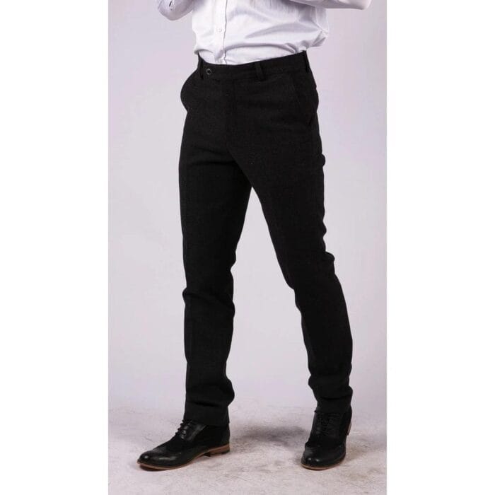 Mens Black Tweed Trousers Check Vintage 1920s Gatsby Blinders Tailored Fit Grey Blue - Knighthood Store