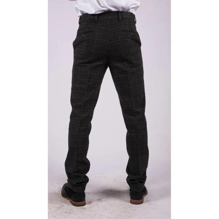 Mens Black Tweed Trousers Check Vintage 1920s Gatsby Blinders Tailored Fit Grey Blue - Knighthood Store