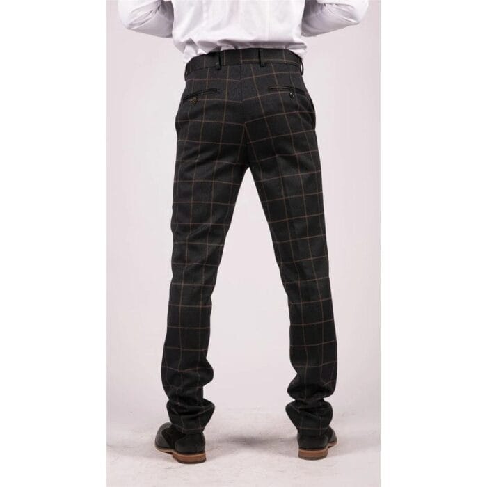 Mens Black Tweed Trousers Check Vintage 1920s Gatsby Blinders Tailored Fit Grey Blue - Knighthood Store
