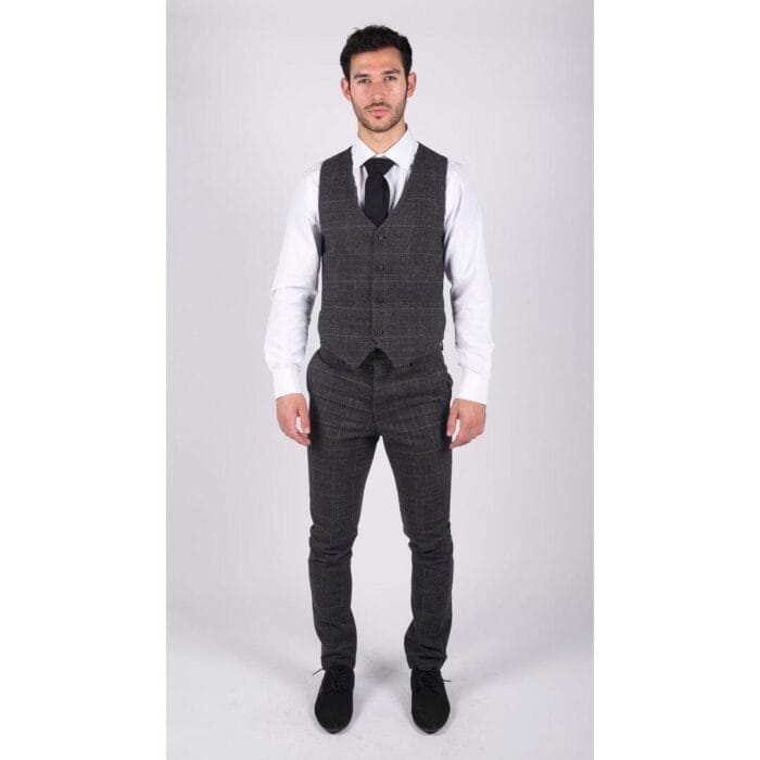 Mens Classic Waistcoat Prince Of Wales Check Dark Grey Slim Fit Vintage Wedding - Knighthood Store