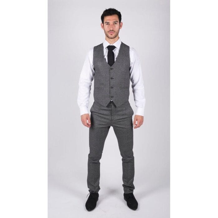 Mens Classic Waistcoat Prince Of Wales Check Grey Slim Fit Vintage Wedding - Knighthood Store
