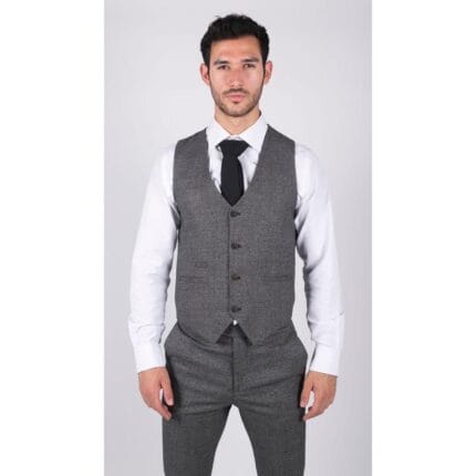 Mens Classic Waistcoat Prince Of Wales Check Grey Slim Fit Vintage Wedding - Knighthood Store