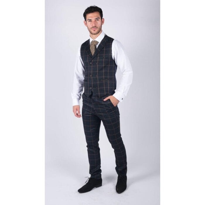 Mens Double Breasted Herringbone Tweed Blinders Vintage Check Waistcoat - Knighthood Store
