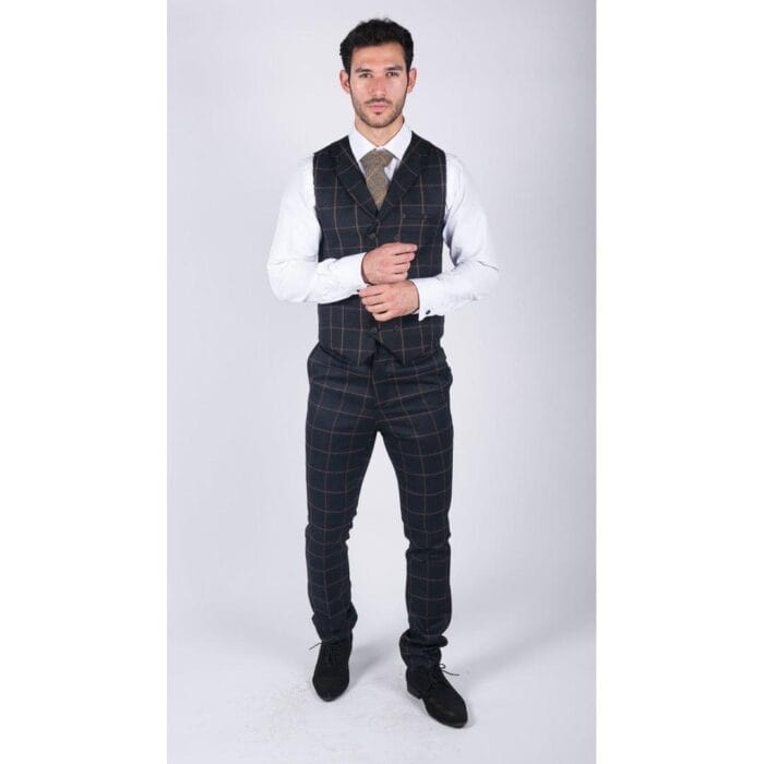 Mens Double Breasted Herringbone Tweed Blinders Vintage Check Waistcoat - Knighthood Store