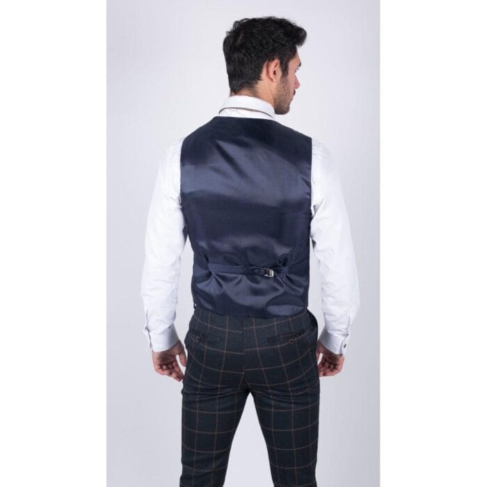 Mens Classic Waistcoat Prince Of Wales Check Navy Slim Fit Vintage Wedding - Knighthood Store