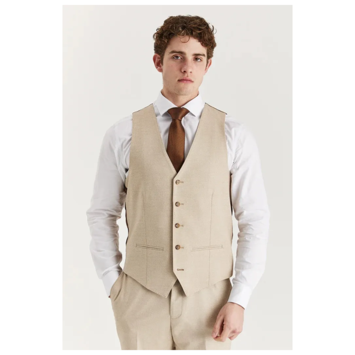Belmont - Men's Beige Tailored Fit Waistcoat - Image 1