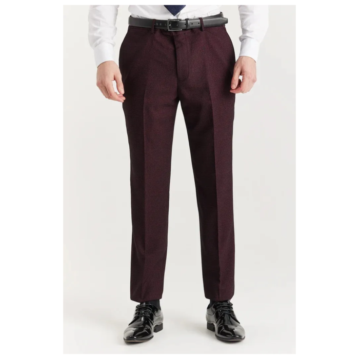 Regent - Men's Wine Plaid Check Trousers - Image 1