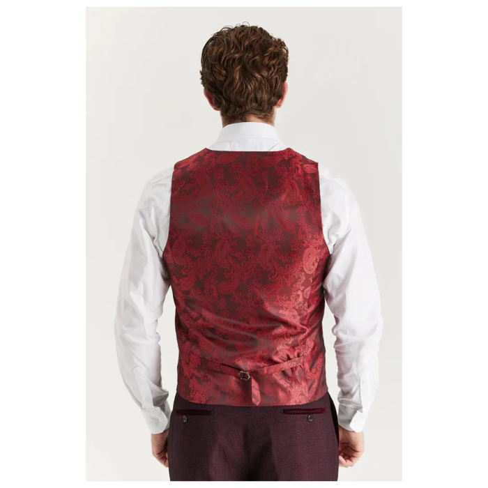Regent - Men's Wine Plaid Check Waistcoat - Image 2
