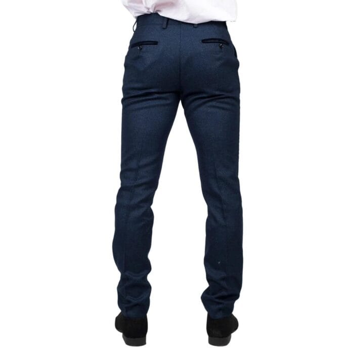 Mens Navy Blue Suit Trousers Birdseye Suit Wedding Prom Formal Smart Classic - Knighthood Store