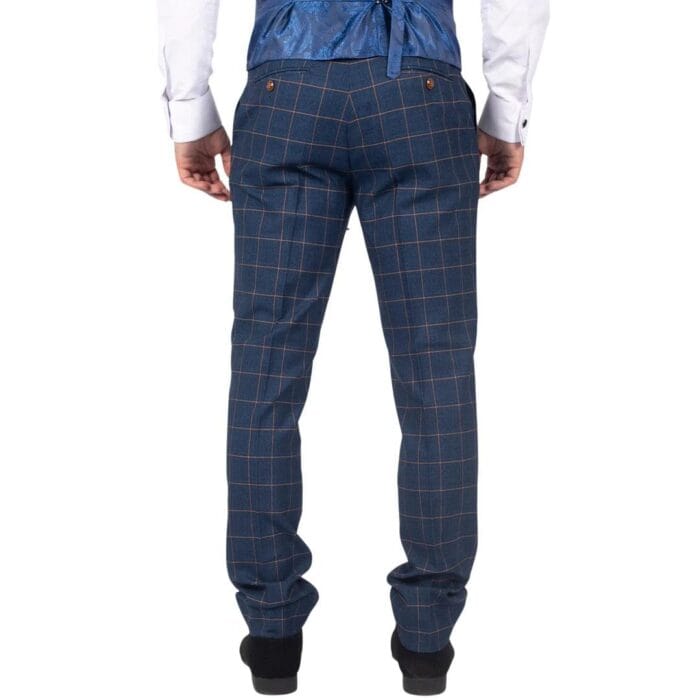 Mens Trousers Blue Orange Check Suit Retro Smart Tailored Fit Vintage - Knighthood Store