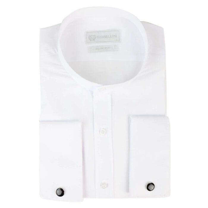 Mens White Nehru Classic Round Removable Collar Button Shirt Slim Regular Fit - Knighthood Store
