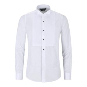 Mens Wing Collar White Shirt Pleated Tuxedo Double Cuff Slim Fit Satin Cotton - Knighthood Store
