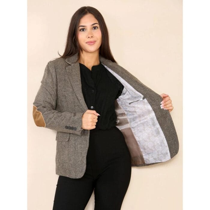 Womens Herringbone Tweed Waistcoat Blazer Oak Brown Classic Vintage Shooting Jacket - Knighthood Store