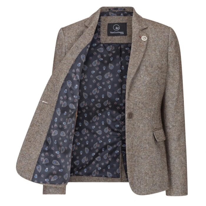 Womens Tweed Blazer Jacket 1920s Vintage Elbow Patch Waistcoat Blinders Tan - Knighthood Store