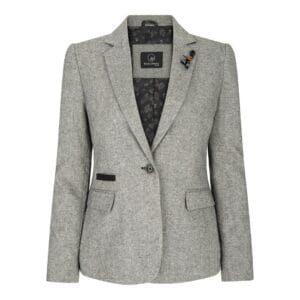 Womens Tweed Grey Black Blazer Jacket Waistcoat Elow Patch Classic Peaky 1920s - Knighthood Store
