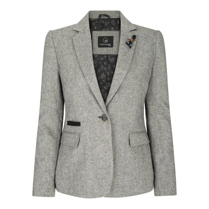 Womens Tweed Grey Black Blazer Jacket Waistcoat Elow Patch Classic Peaky 1920s - Knighthood Store