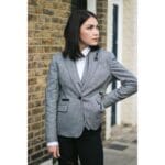 Womens Tweed Grey Black Blazer Jacket Waistcoat Elow Patch Classic Peaky 1920s - Knighthood Store
