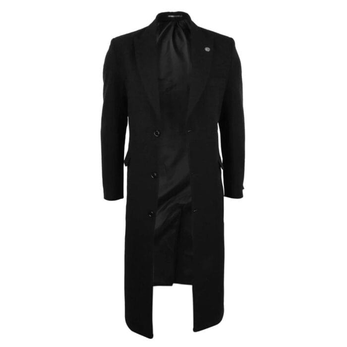 Mens Full Length Overcoat Mac Jacket Wool Feel Charcoal Black 1920s Blinders - Knighthood Store