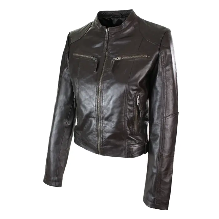 New Ladies Womens Real Leather Slim Fit Soft Zip Biker Style Jacket - Image 13