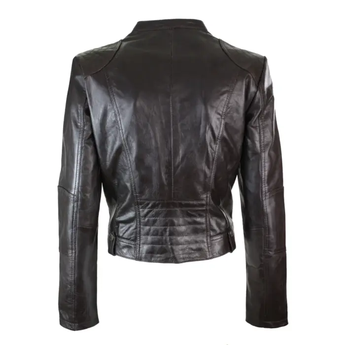 New Ladies Womens Real Leather Slim Fit Soft Zip Biker Style Jacket - Image 10