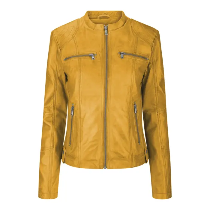 New Ladies Womens Real Leather Slim Fit Soft Zip Biker Style Jacket - Image 46