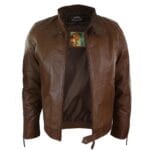 Mens Real Leather Jacket Biker Style Vintage Burgandy Wine Zip Pockets Casual Retro - Knighthood Store
