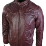 Mens Real Leather Jacket Biker Style Vintage Burgandy Wine Zip Pockets Casual Retro - Knighthood Store