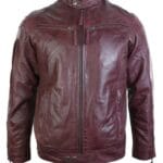 Mens Real Leather Jacket Biker Style Vintage Burgandy Wine Zip Pockets Casual Retro - Knighthood Store