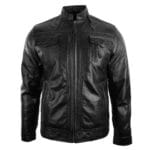 Mens Short Zipped Casual Wine Burgundy Real Leather Retro Biker Jacket Washed Vintage - Knighthood Store