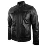 Mens Short Zipped Casual Wine Burgundy Real Leather Retro Biker Jacket Washed Vintage - Knighthood Store