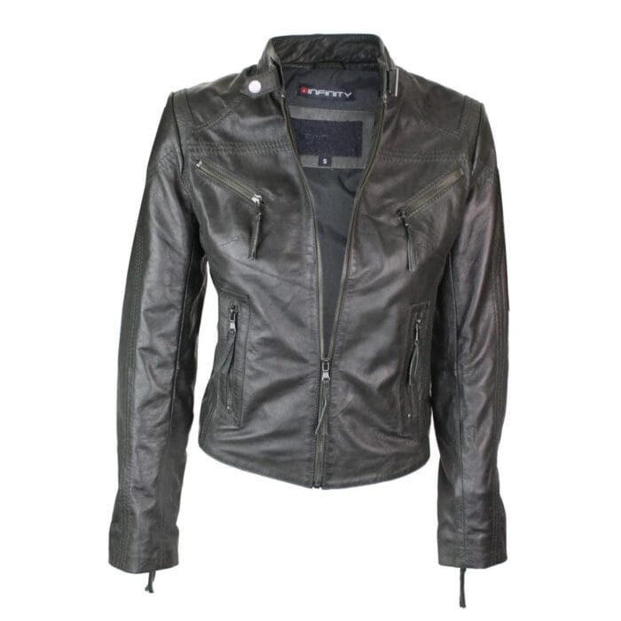 Ladies Womens Real Leather Vintage Slim Fit Biker Leather Jacket - Knighthood Store