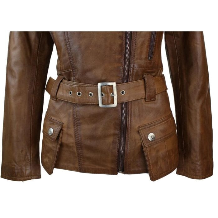 Ladies Tan Brown HOODED Parka Real Leather Jacket Winter Coat - Knighthood Store