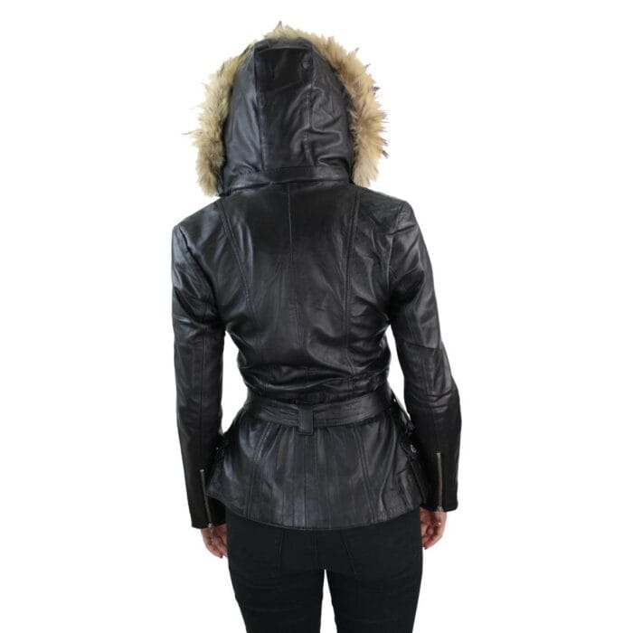 Ladies Tan Brown HOODED Parka Real Leather Jacket Winter Coat - Knighthood Store