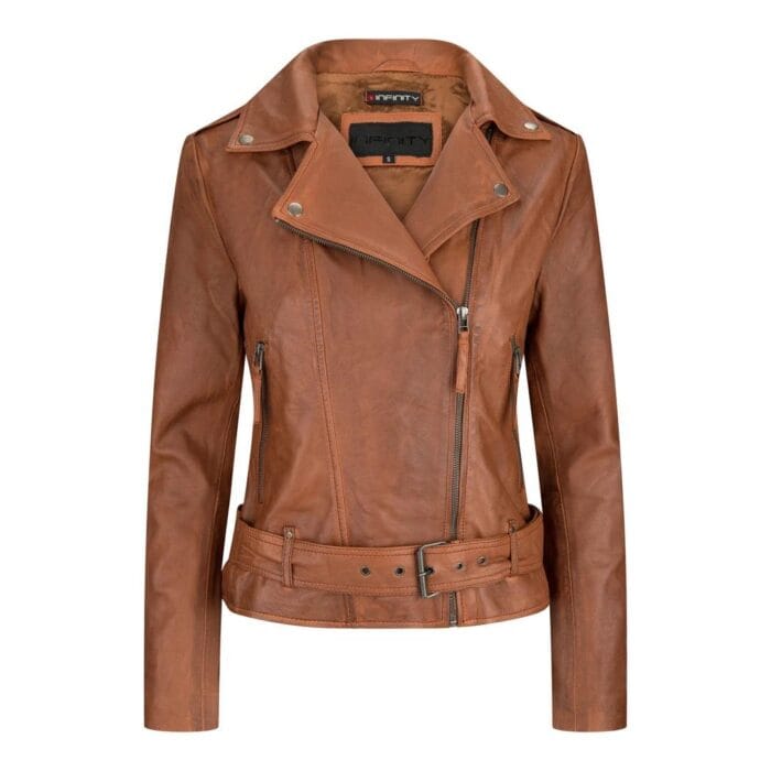 Ladies Womens Black Real Leather Slim Fit Soft Zip Biker Style Jacket - Knighthood Store