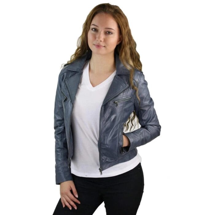 Ladies Women Real Leather Biker Rock Purple Red Slim Fit Jacket - Knighthood Store