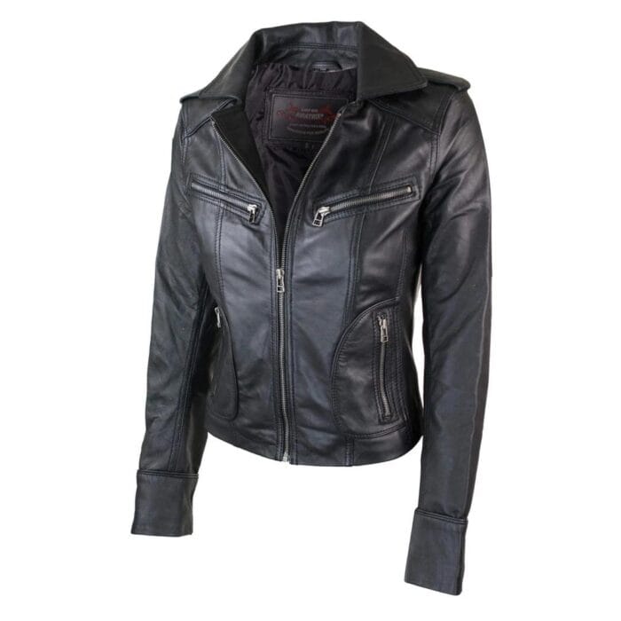 Ladies Women Real Leather Biker Rock Purple Red Slim Fit Jacket - Knighthood Store
