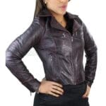 Ladies Women Real Leather Biker Rock Purple Red Slim Fit Jacket - Knighthood Store