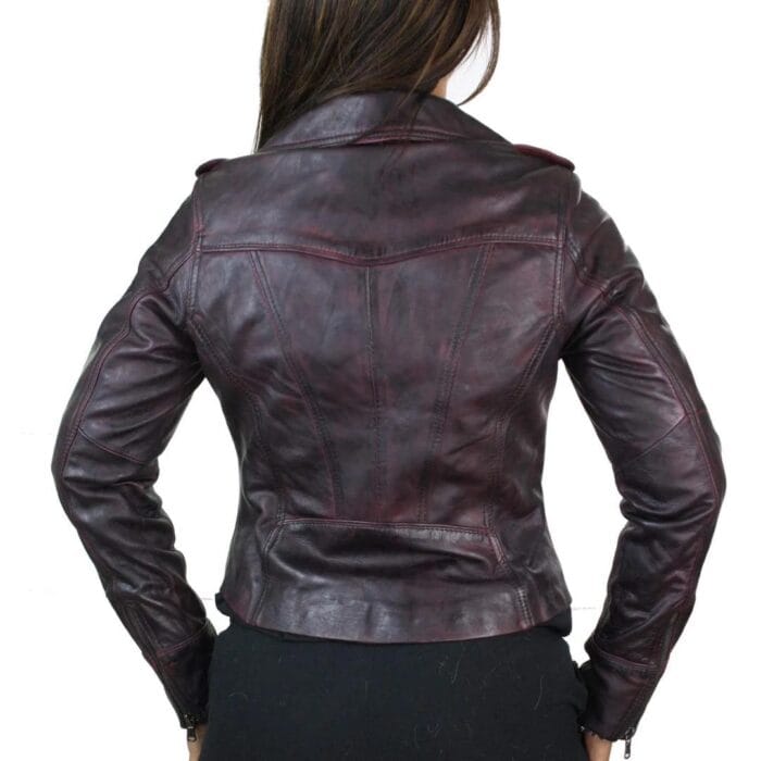 Ladies Women Real Leather Biker Rock Purple Red Slim Fit Jacket - Knighthood Store