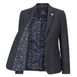 Women Black Blazer Waistcoat Tweed Herringbone Wool Classic Smart Casual Vintage 1920s - Knighthood Store