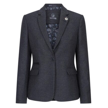 Women Black Blazer Waistcoat Tweed Herringbone Wool Classic Smart Casual Vintage 1920s - Knighthood Store