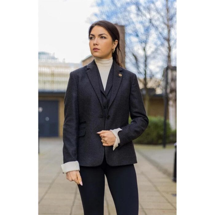 Women Black Blazer Waistcoat Tweed Herringbone Wool Classic Smart Casual Vintage 1920s - Knighthood Store