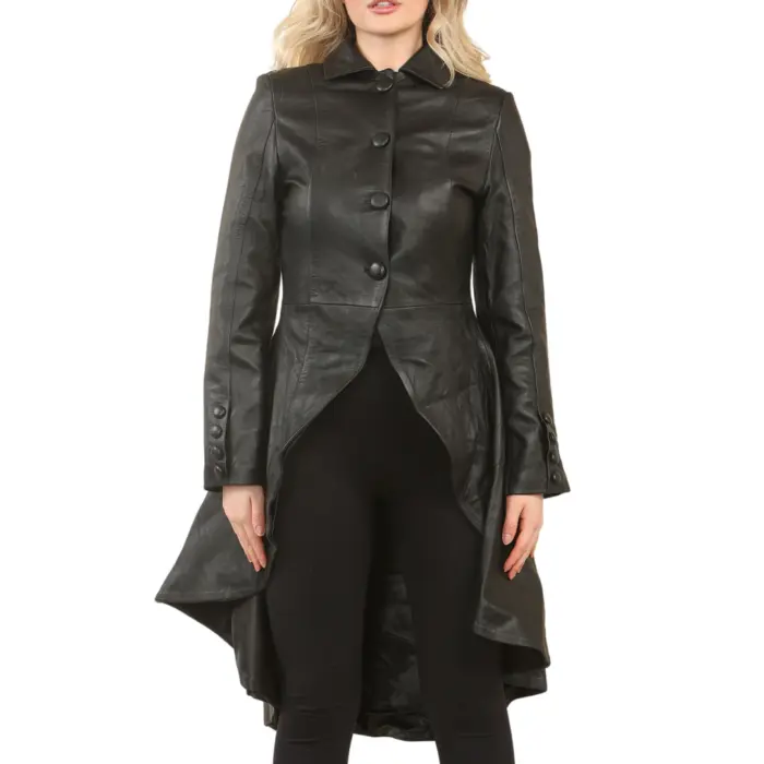 Women's Gothic Full Length Victorian Leather Coat - Image 1