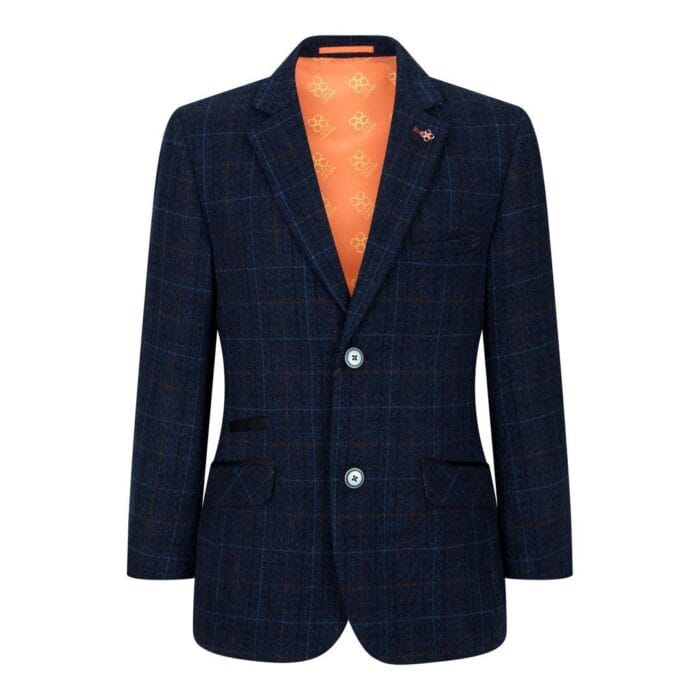 Boys Blue 3 Piece Suit Navy Check Wedding Prom Formal Vintage Tailored Fit - Knighthood Store