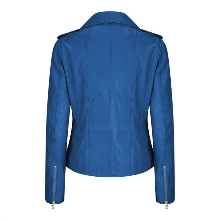 Womens Ladies Girls Soft Blue Real Leather Racing Biker Style Jacket - Knighthood Store