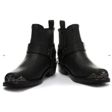 Mens Real Leather Lo Biker Boots Rock Punk Grinders Eagle Buckle Metal Toe - Knighthood Store