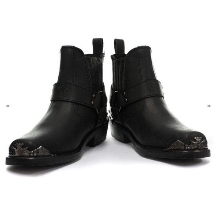 Mens Real Leather Lo Biker Boots Rock Punk Grinders Eagle Buckle Metal Toe - Knighthood Store