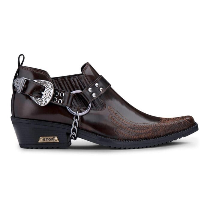 Mens Genuine Leather Western Shoes US Eagle Patent Shiny Wincklepickers Metal Chain Belt Cuban Heel Dancing Cowboy - Knighthood Store