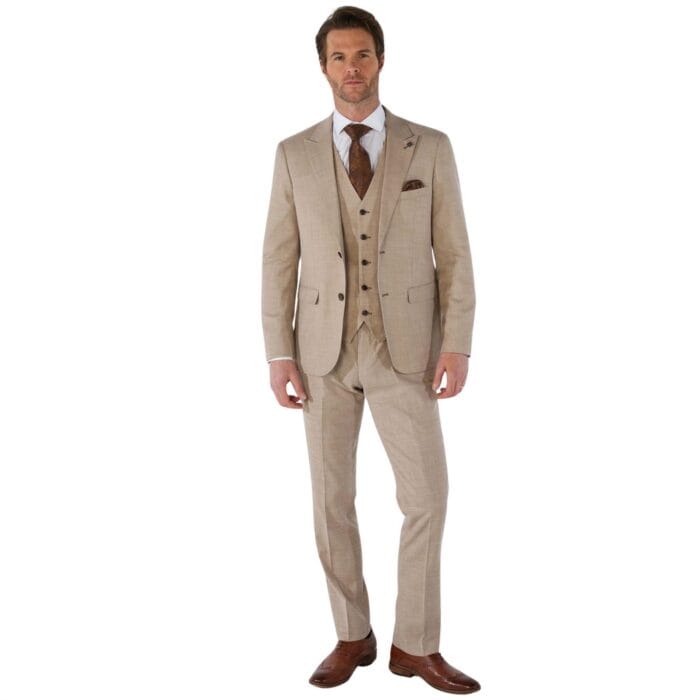 Men's Suit 3 Piece Beige Tailored Fit Summer Wedding - Knighthood Store