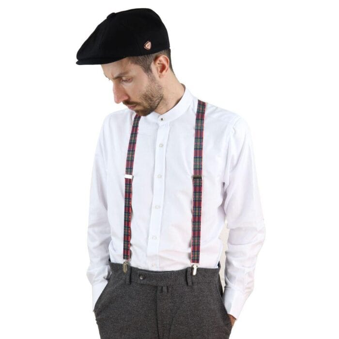 Mens Vintage Check Stripe Trouser Braces Suspenders 1920s Gatsby Peaky Blinders - Knighthood Store