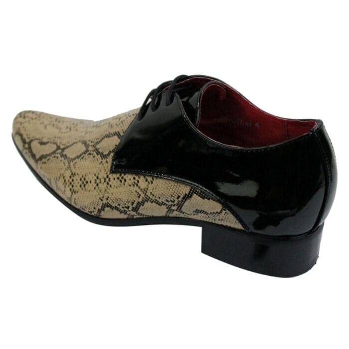 Mens Black Beige Snake Skin Patent Shiny Leather Shoes Italian Design Laced - Knighthood Store